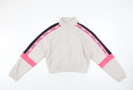 Urban Outfitters Women Beige Pink 1/4 Zip Cropped Sweatshirt M Cotton