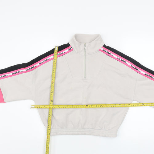 Urban Outfitters Women Beige Pink 1/4 Zip Cropped Sweatshirt M Cotton