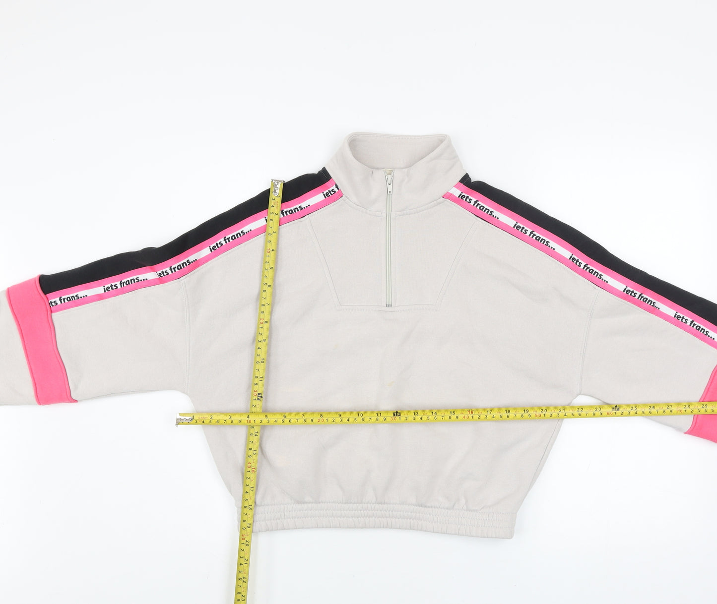 Urban Outfitters Women Beige Pink 1/4 Zip Cropped Sweatshirt M Cotton