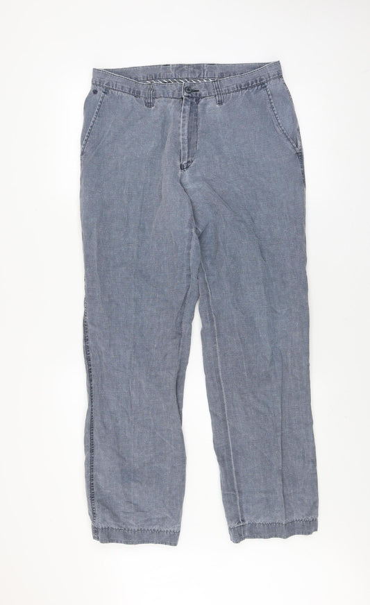 Melka Men's Grey Cotton Linen Chino Trousers 42R Classic Fit