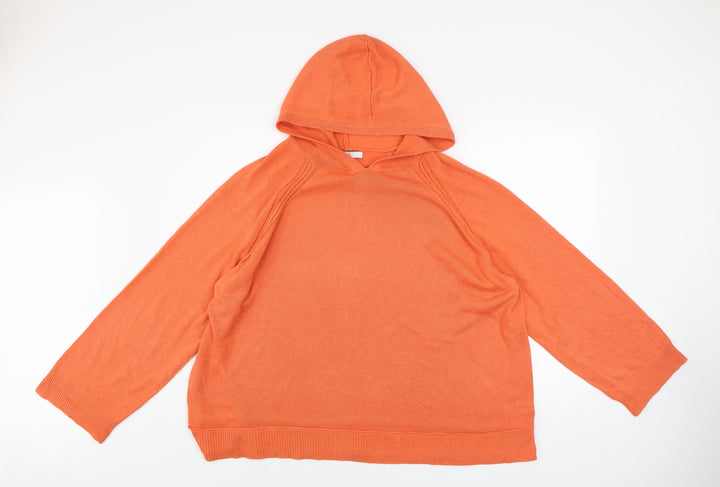 Next Womens Orange XL Hooded Pullover Acrylic Lyocell Linen Hoodie