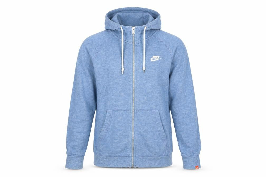 Front view of Nike Men Blue Small Full Zip Hooded Track Jacket 100% Cotton