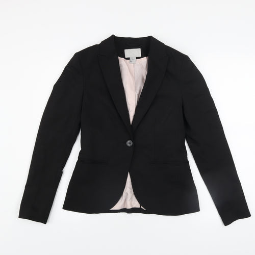 H&M Women Black Single-Breasted Blazer Jacket UK 8 Cotton Blend