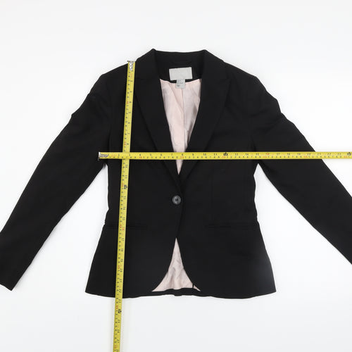 H&M Women Black Single-Breasted Blazer Jacket UK 8 Cotton Blend