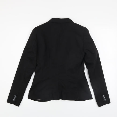 H&M Women Black Single-Breasted Blazer Jacket UK 8 Cotton Blend