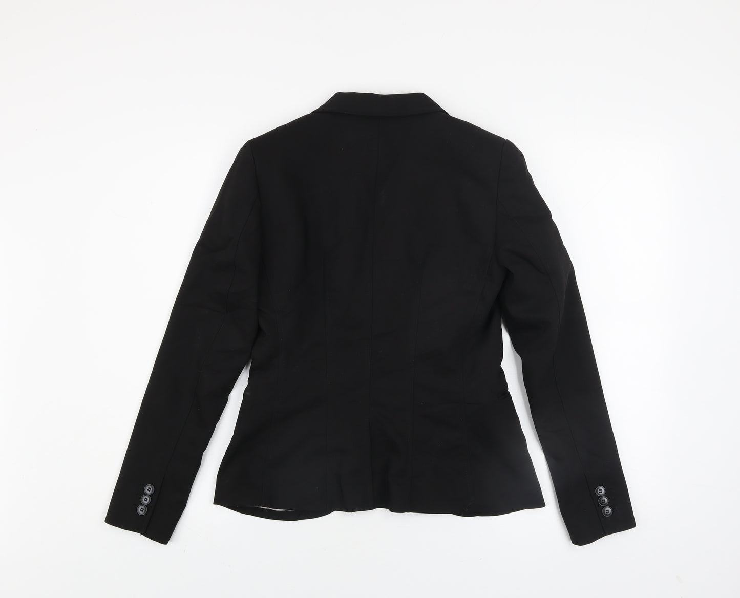 H&M Women Black Single-Breasted Blazer Jacket UK 8 Cotton Blend