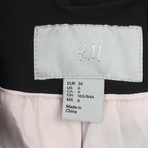 H&M Women Black Single-Breasted Blazer Jacket UK 8 Cotton Blend