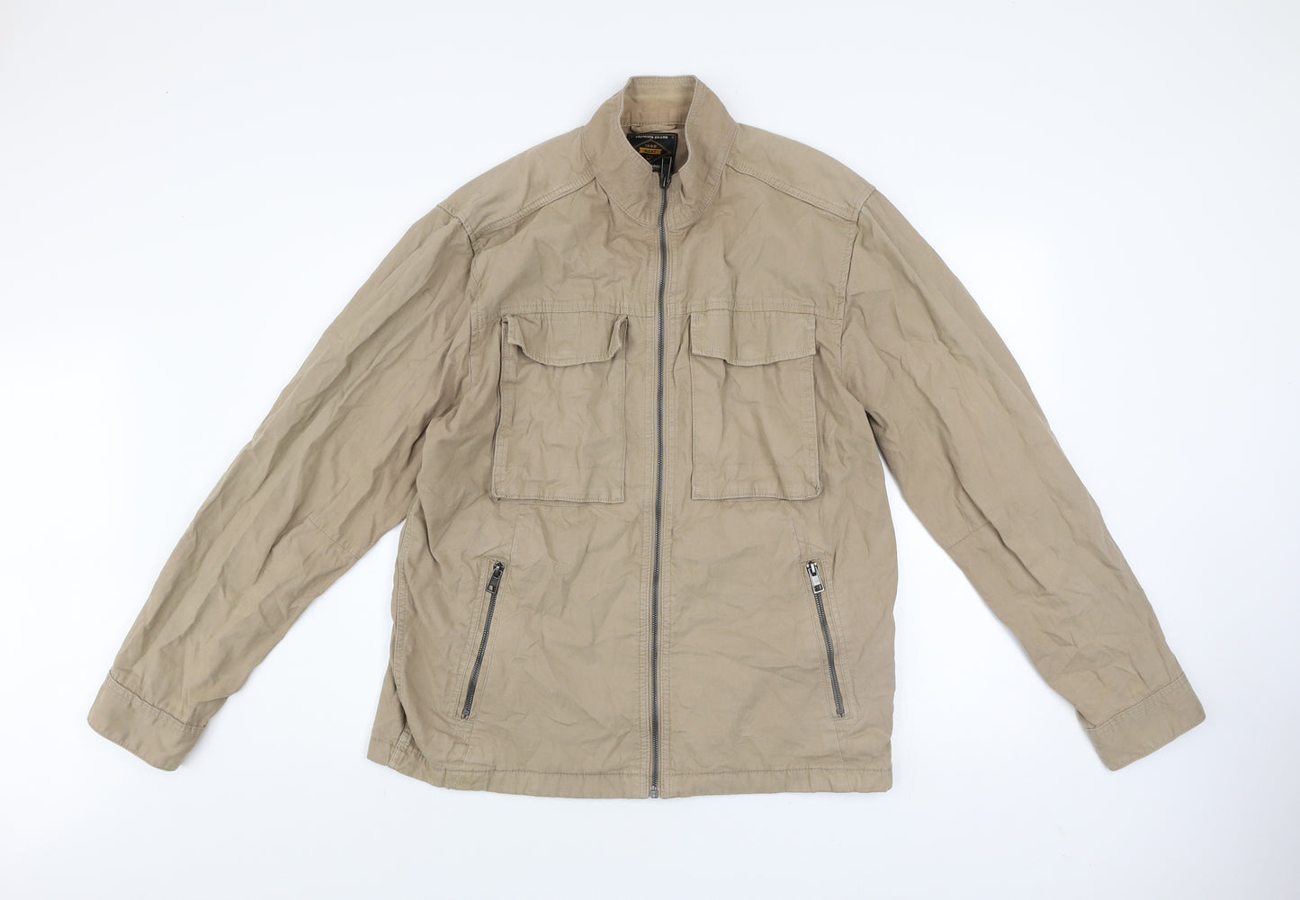 Next Men's Beige Cotton Mid-Length Full Zip Casual Jacket L