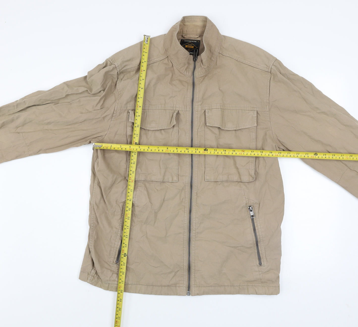 Next Men's Beige Cotton Mid-Length Full Zip Casual Jacket L