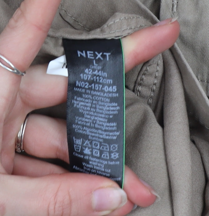 Next Men's Beige Cotton Mid-Length Full Zip Casual Jacket L