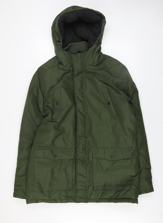 Peacocks Mens Green Hooded Padded Parka Jacket Size L Winter Coat