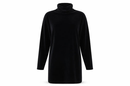 Front view of Marks & Spencer Women Black 8-10 Velour Roll Neck Long Sleeve Shift Dress