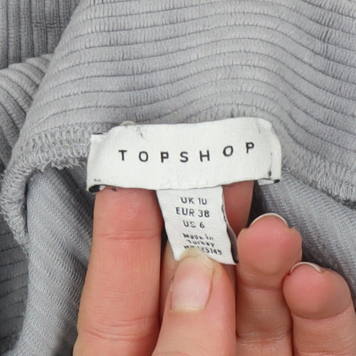 Topshop Women's Grey Ribbed Stretch Leggings Size 10
