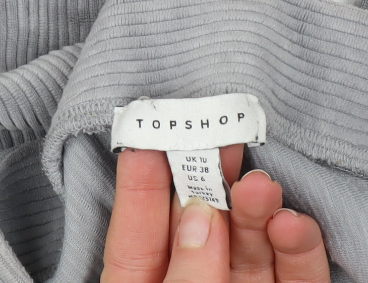 Topshop Women's Grey Ribbed Stretch Leggings Size 10