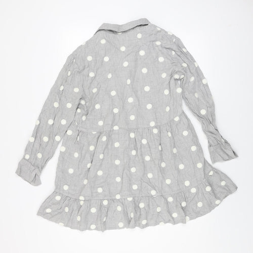 ZARA Women Grey Polka Dot Long Sleeve A-Line Mini Dress Size L