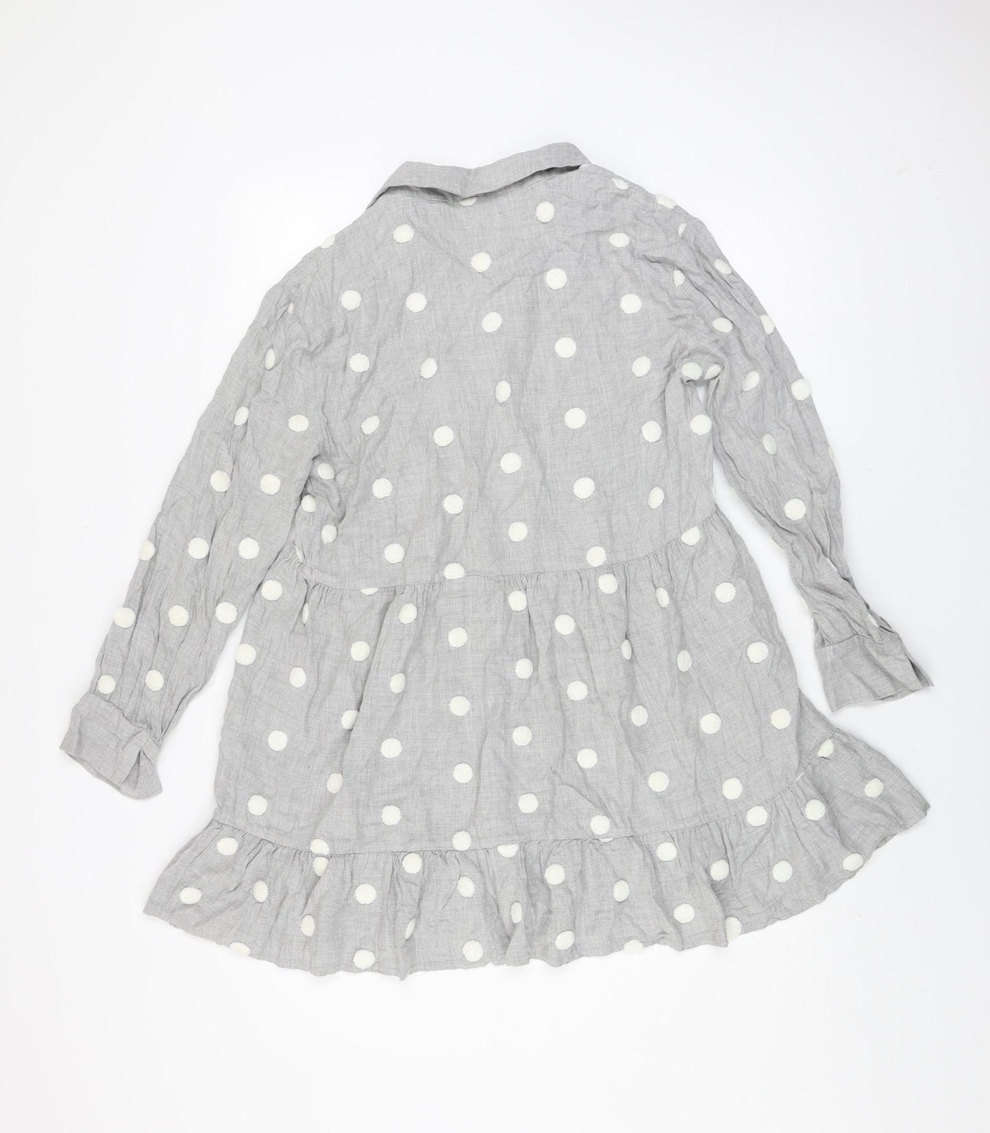 ZARA Women Grey Polka Dot Long Sleeve A-Line Mini Dress Size L