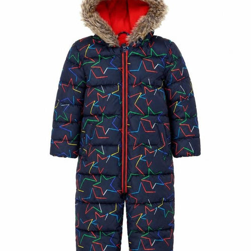 Next Boys Blue Star Print Hooded Puffer Snowsuit 2-3 Years Winter Warm