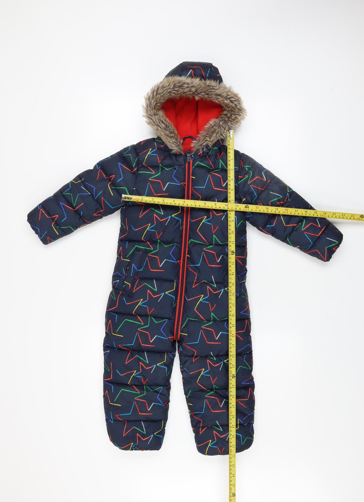 Next Boys Blue Star Print Hooded Puffer Snowsuit 2-3 Years Winter Warm