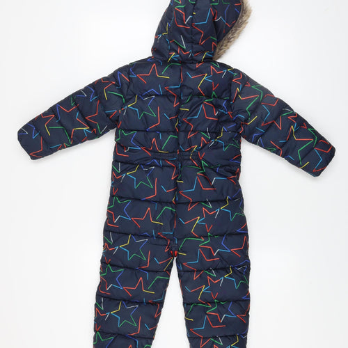 Next Boys Blue Star Print Hooded Puffer Snowsuit 2-3 Years Winter Warm