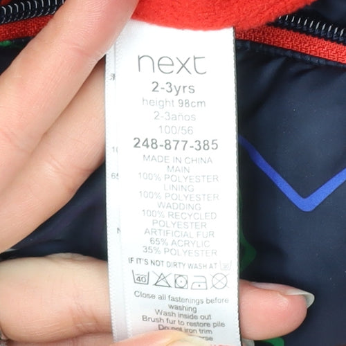 Next Boys Blue Star Print Hooded Puffer Snowsuit 2-3 Years Winter Warm