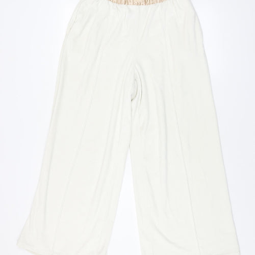 Chelsea Peers Women Ivory Wide-Leg Fleece Loungewear Trousers Size 12