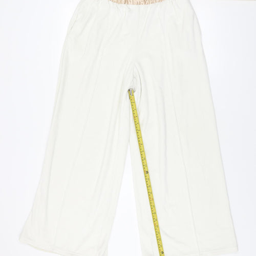 Chelsea Peers Women Ivory Wide-Leg Fleece Loungewear Trousers Size 12
