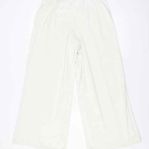 Chelsea Peers Women Ivory Wide-Leg Fleece Loungewear Trousers Size 12