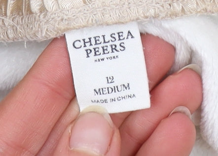 Chelsea Peers Women Ivory Wide-Leg Fleece Loungewear Trousers Size 12