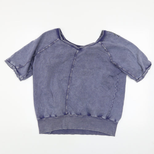 Denim Co Women's Blue Beaded Short Sleeve Cotton Relaxed T-Shirt Size 14