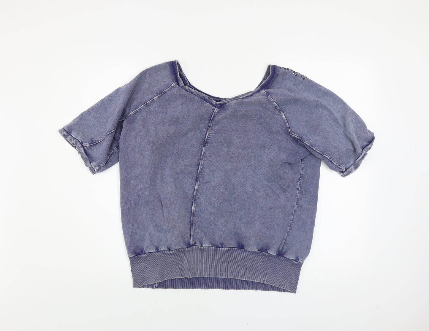 Denim Co Women's Blue Beaded Short Sleeve Cotton Relaxed T-Shirt Size 14