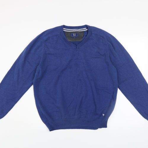 DG's Drifter Men Blue L V-Neck Cotton Acrylic Pullover Jumper