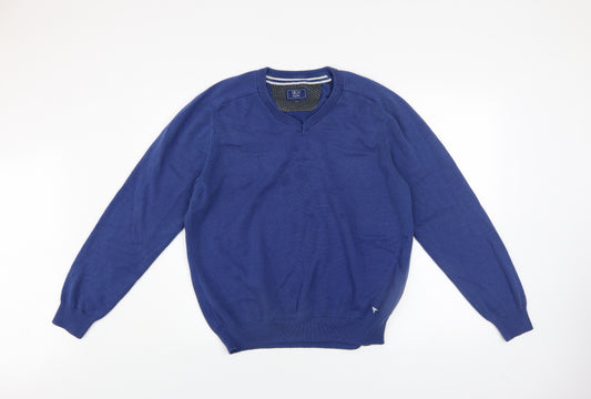 DG's Drifter Men Blue L V-Neck Cotton Acrylic Pullover Jumper