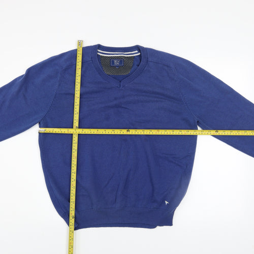 DG's Drifter Men Blue L V-Neck Cotton Acrylic Pullover Jumper