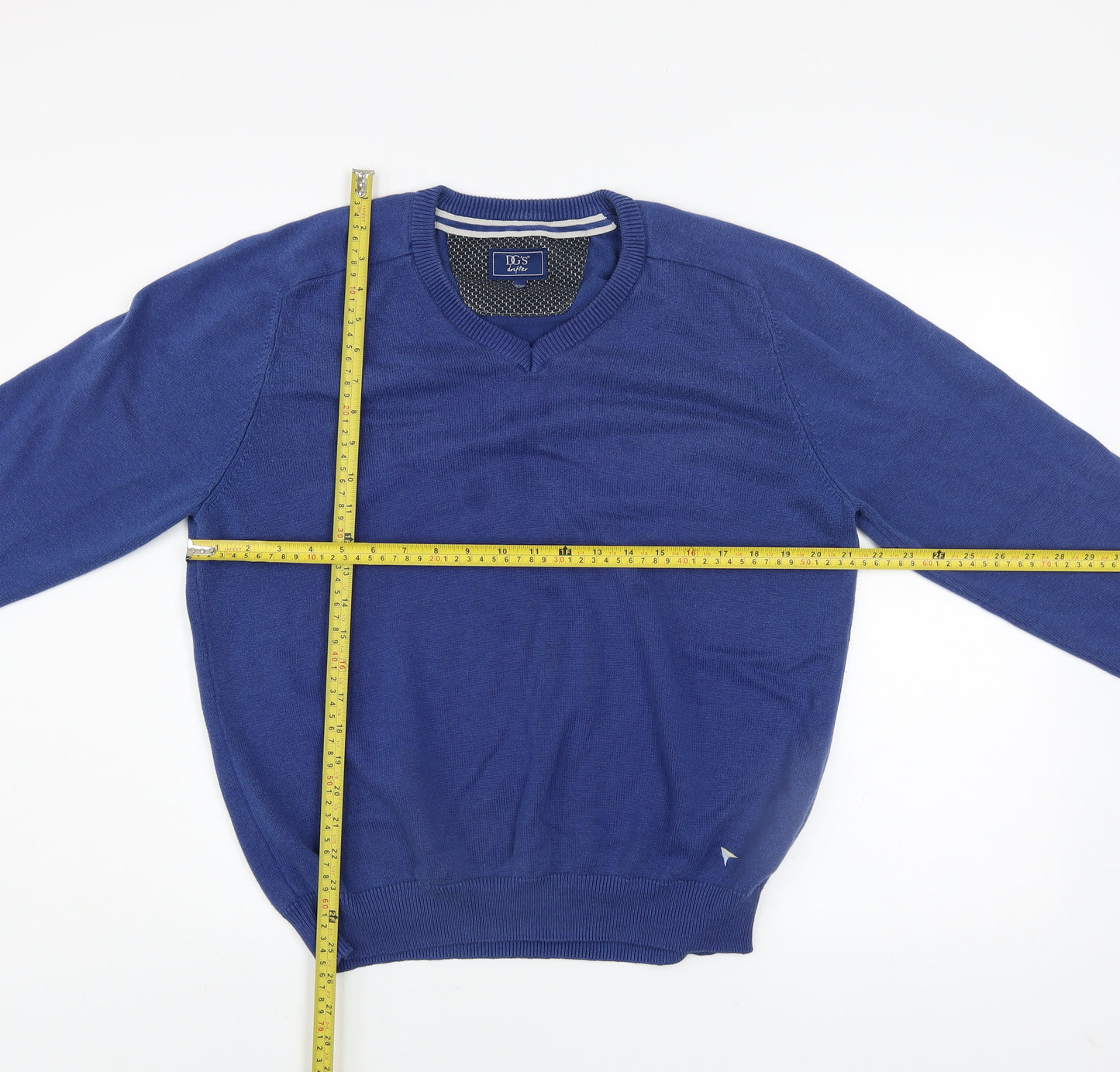 DG's Drifter Men Blue L V-Neck Cotton Acrylic Pullover Jumper