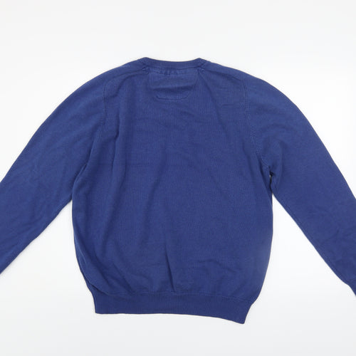 DG's Drifter Men Blue L V-Neck Cotton Acrylic Pullover Jumper