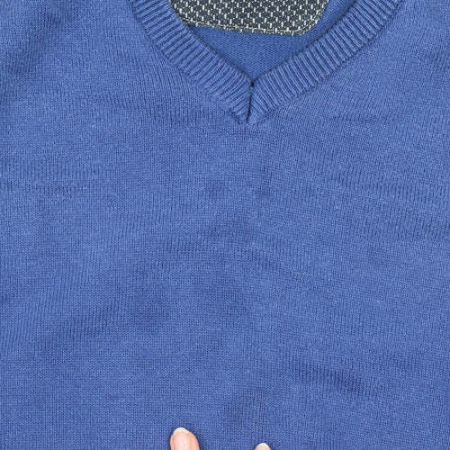 DG's Drifter Men Blue L V-Neck Cotton Acrylic Pullover Jumper