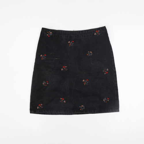 Vila Women's Black Embroidered Denim Pencil Skirt Size S