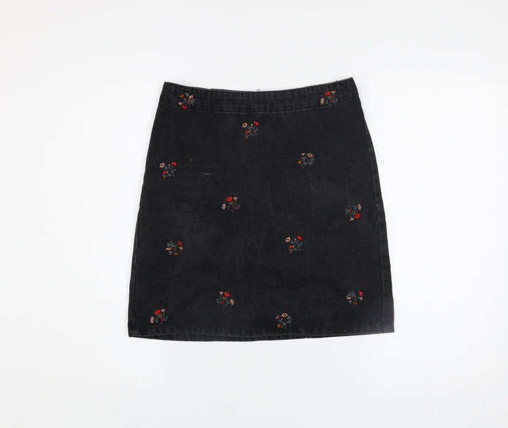 Vila Women's Black Embroidered Denim Pencil Skirt Size S
