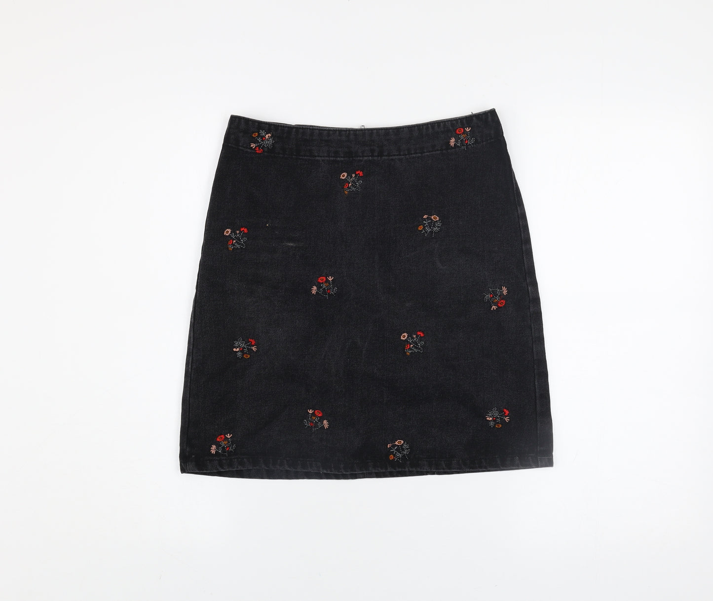 Vila Women's Black Embroidered Denim Pencil Skirt Size S