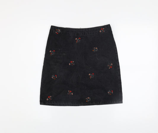 Vila Women's Black Embroidered Denim Pencil Skirt Size S