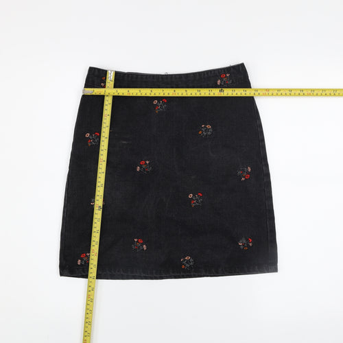 Vila Women's Black Embroidered Denim Pencil Skirt Size S