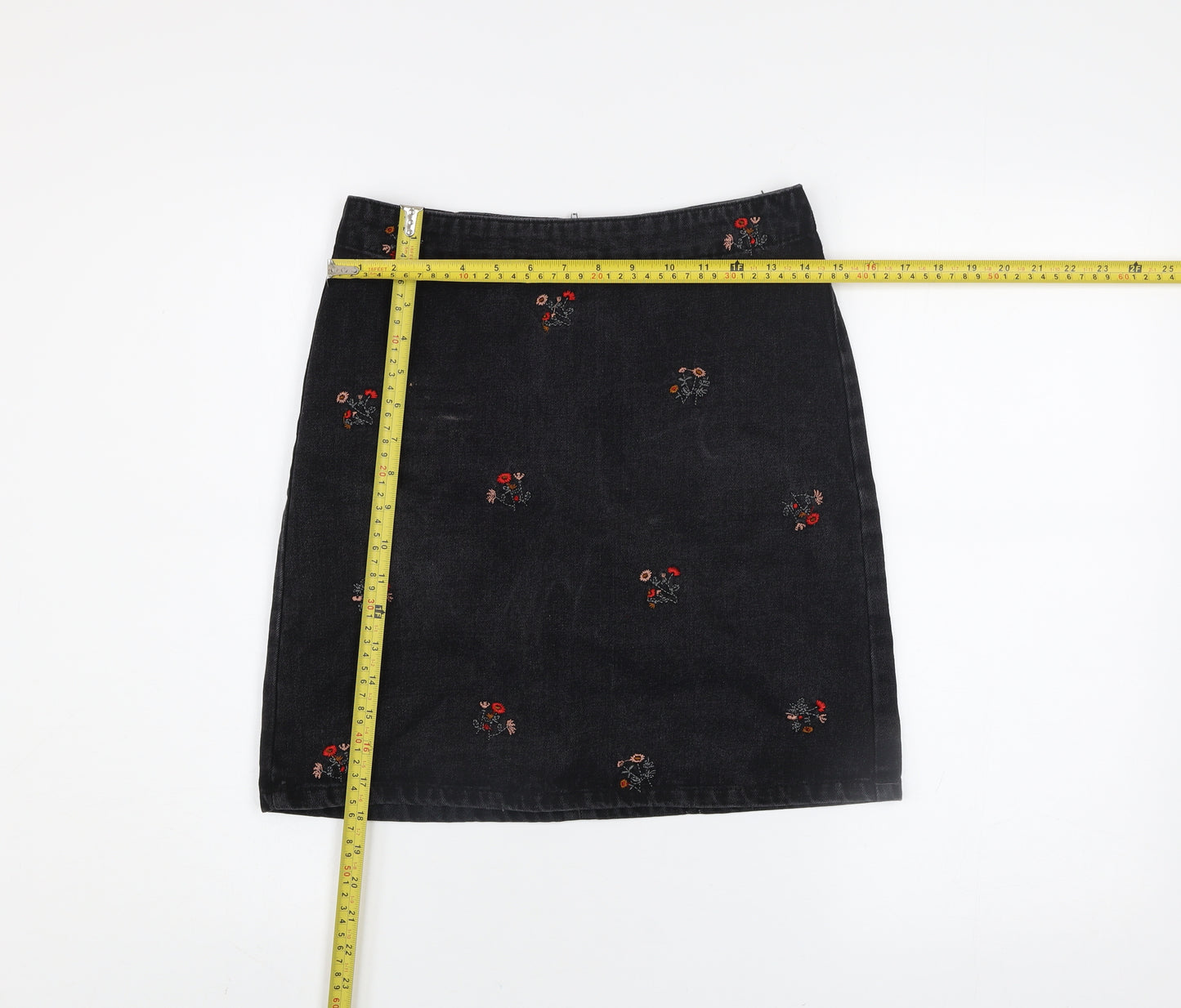 Vila Women's Black Embroidered Denim Pencil Skirt Size S