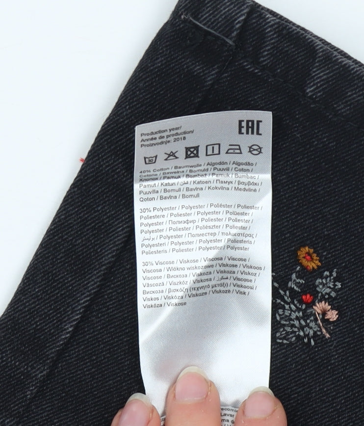 Vila Women's Black Embroidered Denim Pencil Skirt Size S