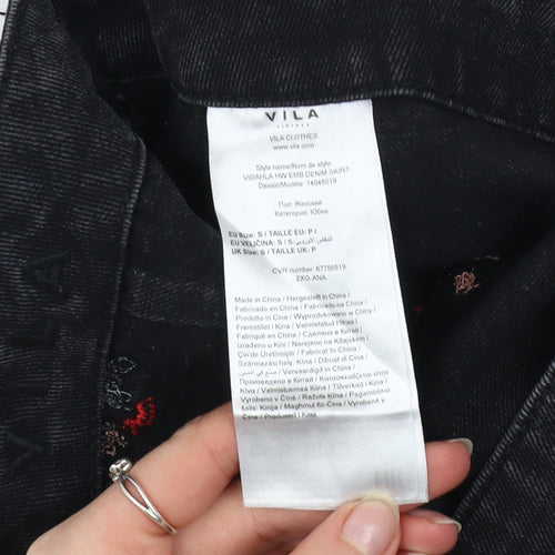 Vila Women's Black Embroidered Denim Pencil Skirt Size S