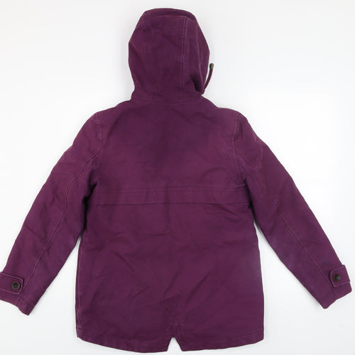 Joules Women's Purple Hooded Parka Coat Size 8 Waterproof Cotton