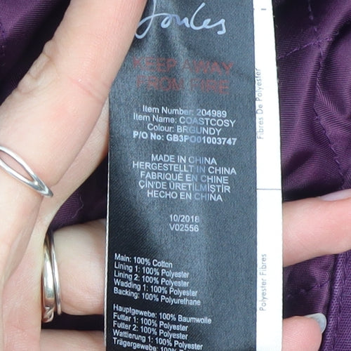 Joules Women's Purple Hooded Parka Coat Size 8 Waterproof Cotton