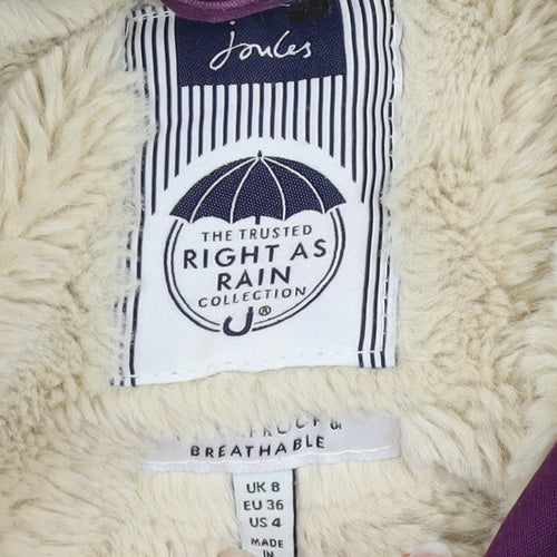 Joules Women's Purple Hooded Parka Coat Size 8 Waterproof Cotton