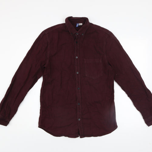 H&M Divided Men's Burgundy Long Sleeve Button-Up Casual Shirt Size S