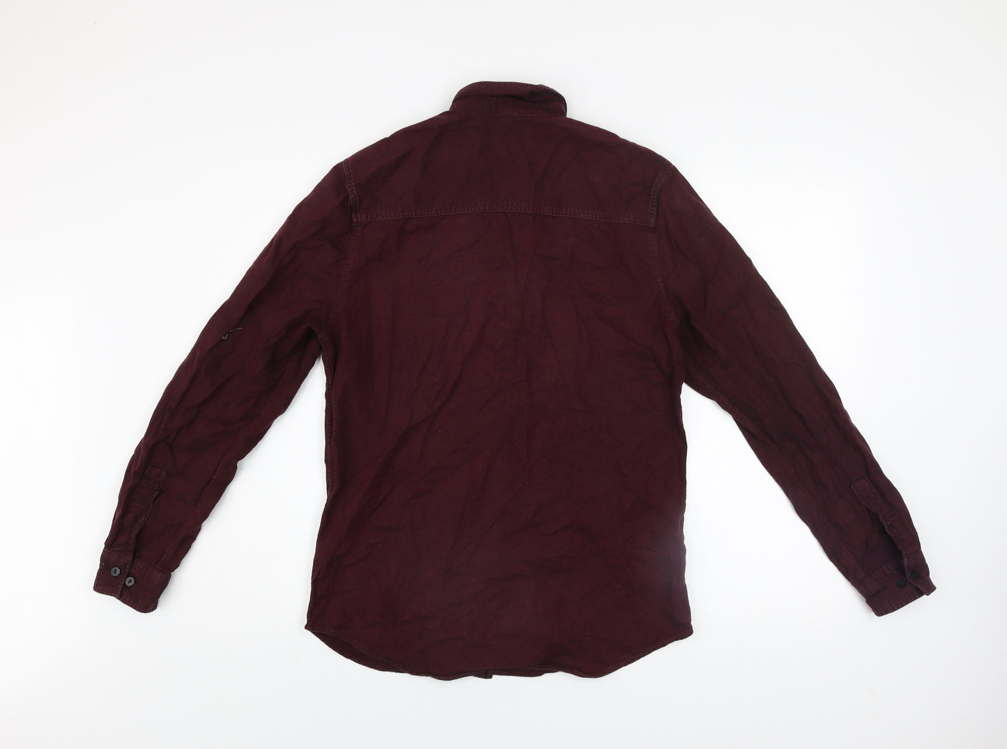 H&M Divided Men's Burgundy Long Sleeve Button-Up Casual Shirt Size S