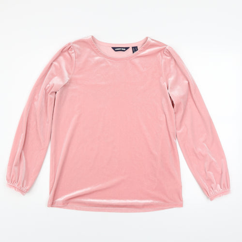 Lands' End Women's Pink Velvet Long Sleeve Crew Neck Top XS
